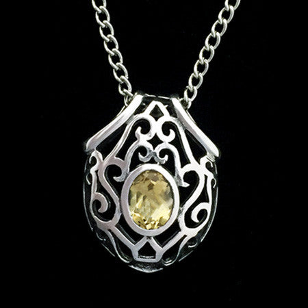 STERLING SILVER FILAGREE CITRUS STONE NECKLACE