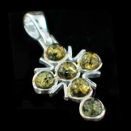 STERLING SILVER GREEN AMBER CROSS NECKLACE