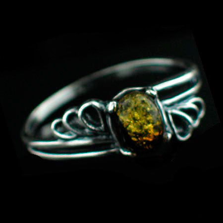 STERLING SILVER GREEN AMBER FILIGREE RING