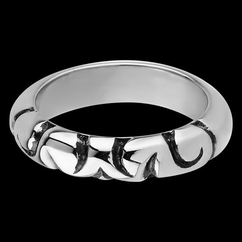 STAINLESS STEEL MEN'S TRIBAL ETCHED BLACK RING - FRONT VIEW