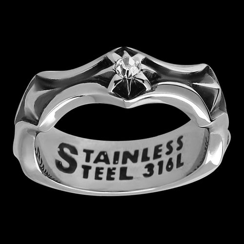 STAINLESS STEEL SORCERER'S EYE CZ RING - FRONT VIEW