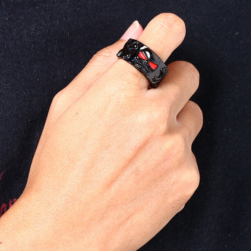 STAINLESS STEEL MEN'S LAVA WIDE BAND BLACK SKULL RING - HAND VIEW