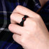 STAINLESS STEEL MEN'S BLACK LAVA RED CZ WAVE RING - HAND VIEW