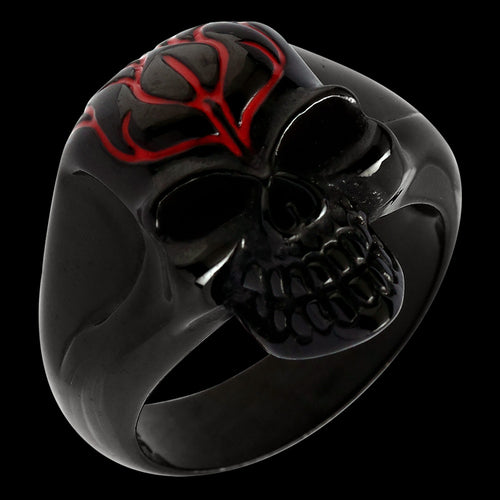 STAINLESS STEEL MEN'S LAVA BLACK DOME SKULL RING