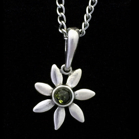 STERLING SILVER GREEN BALTIC AMBER DAISY NECKLACE
