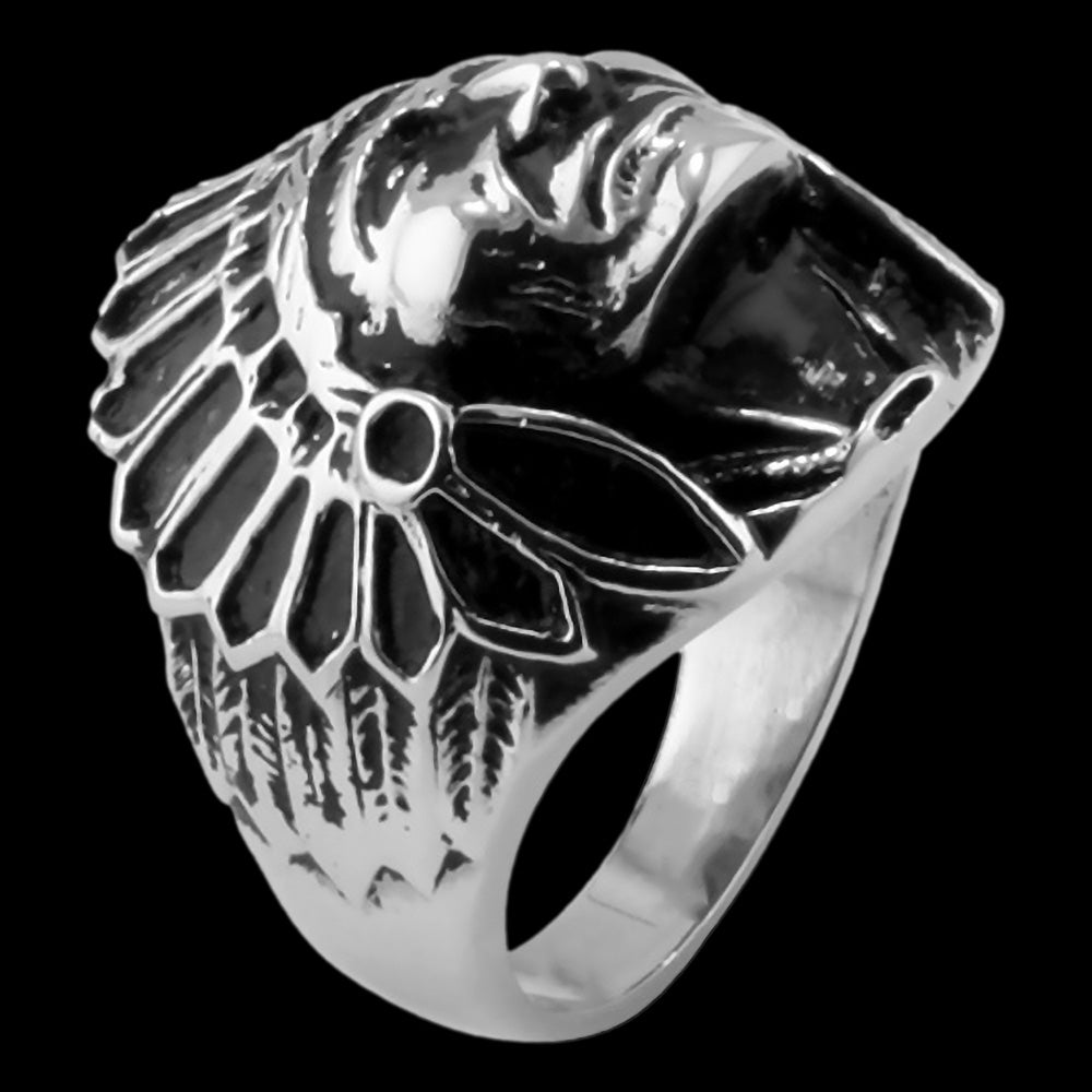 STAINLESS STEEL AMERICAN INDIAN CHIEF HEADDRESS RING - SIDE VIEW 2