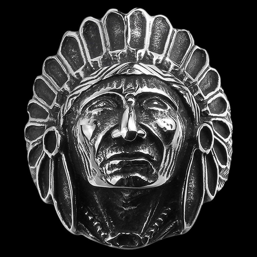 STAINLESS STEEL AMERICAN INDIAN CHIEF HEADDRESS RING