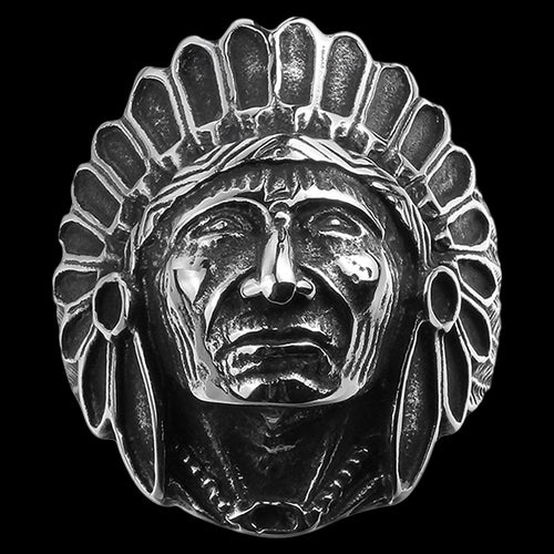 STAINLESS STEEL AMERICAN INDIAN CHIEF HEADDRESS RING