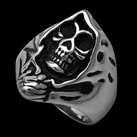 STAINLESS STEEL SHROUDED SKULL RING - 1