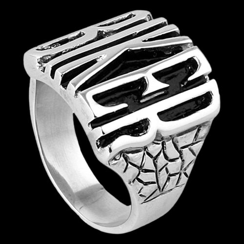 STAINLESS STEEL MEN'S BIKER IDENTITY RING - TOP VIEW