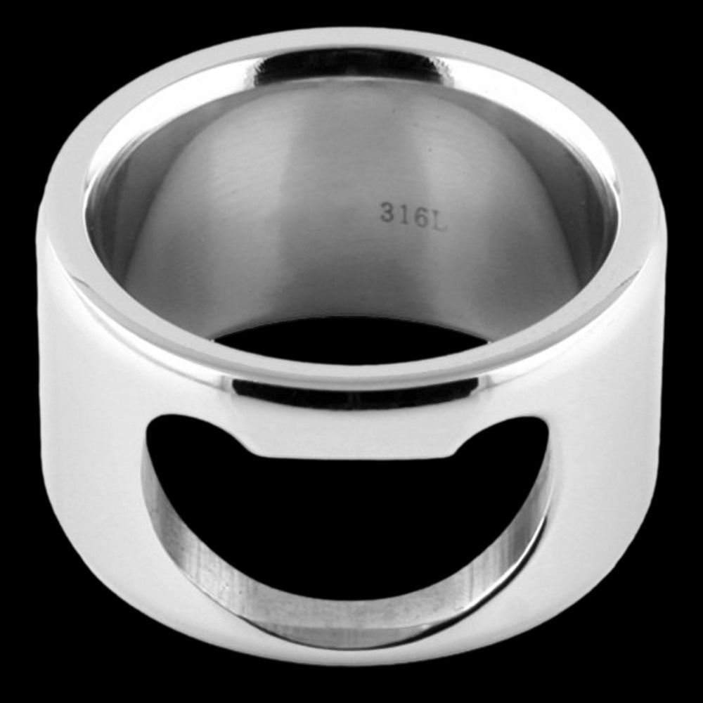 STAINLESS STEEL MEN'S BOTTLE OPENER RING - FRONT VIEW