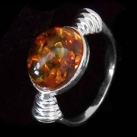 STERLING SILVER BALTIC AMBER ART DECO RING