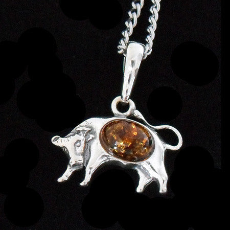 STERLING SILVER & AMBER ZODIAC NECKLACE TAURUS