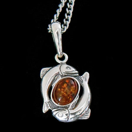 STERLING SILVER & AMBER ZODIAC NECKLACE PISCIES