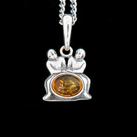 STERLING SILVER & AMBER ZODIAC NECKLACE GEMINI