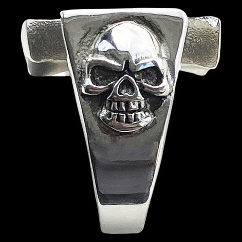 STAINLESS STEEL IRON CROSS SKULL LUCKY 13 RING - SIDE VIEW