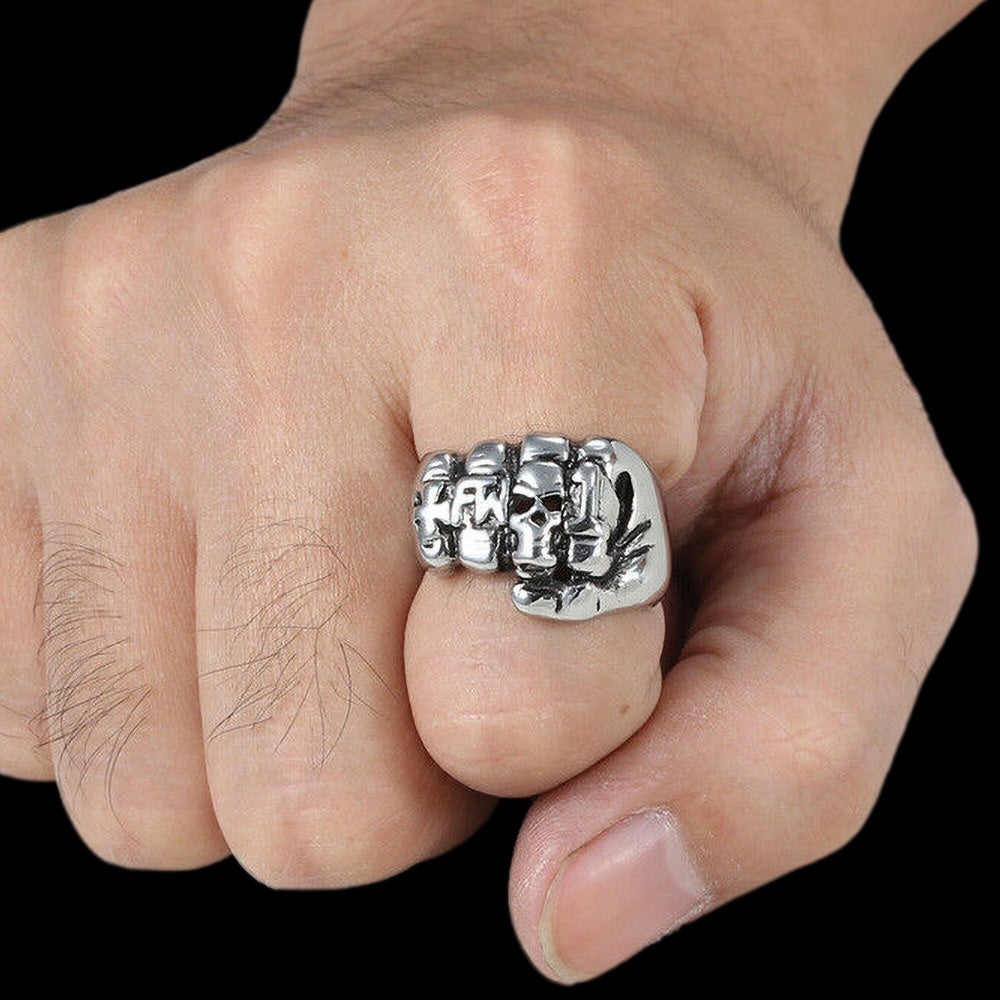 STAINLESS STEEL MEN'S SKULL FIST RING - MODEL VIEW