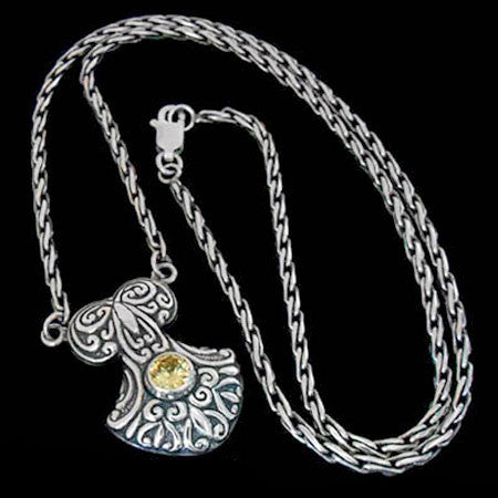 STERLING SILVER CITRINE FILIGREE BLADE NECKLACE - 1