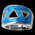 STAINLESS STEEL BLUE ENAMEL TRIANGLES RING - TOP VIEW