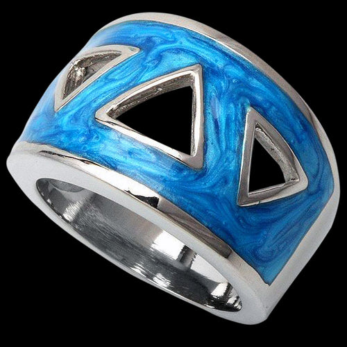 STAINLESS STEEL BLUE ENAMEL TRIANGLES RING