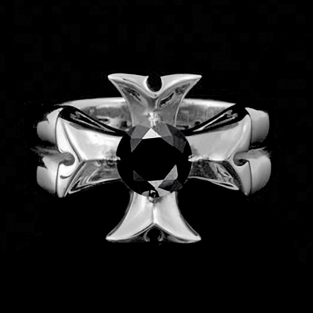 KOOLKATANA STAINLESS STEEL BLACK CZ HOLY ARMY CROSS RING - FRONT VIEW