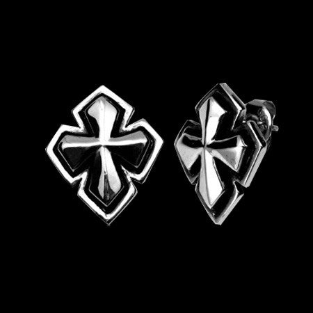 STAINLESS STEEL GOTHIC CROSS EARRINGS