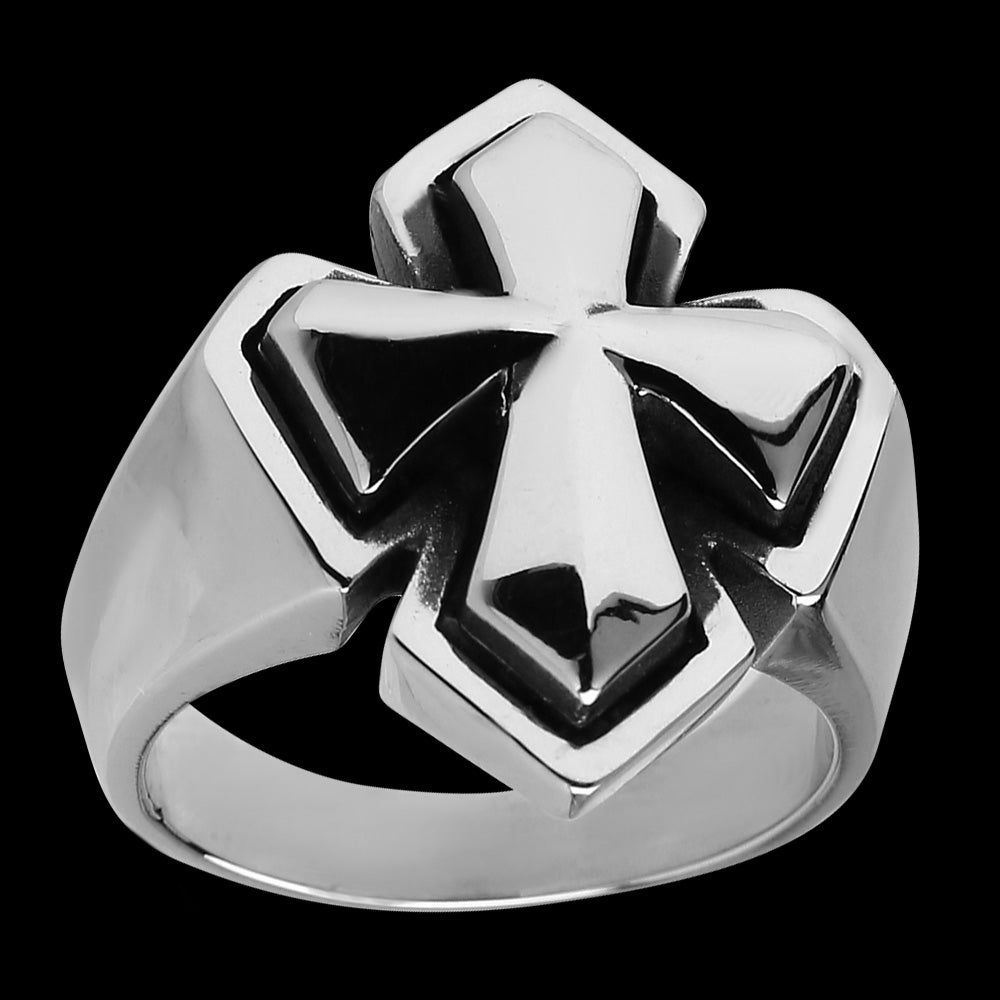 STAINLESS STEEL MEN'S KNIGHT’S CROSS RING - FRONT VIEW