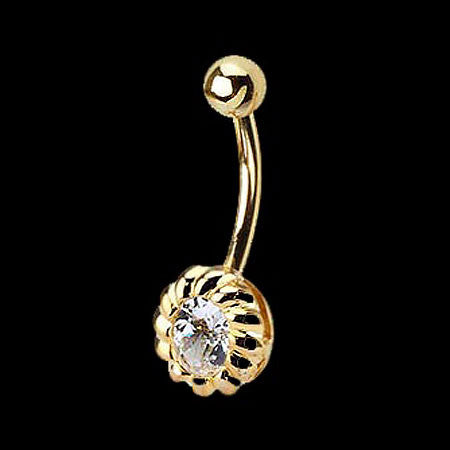 14 KARAT GOLD CZ BELLY BAR