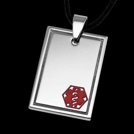 STAINLESS STEEL HIGH POLISHED SQUARE MEDI ALERT TAG NECKLACE