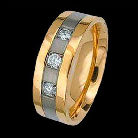 TITANIUM TWIN COLOURED & THREE ZIRCON RING