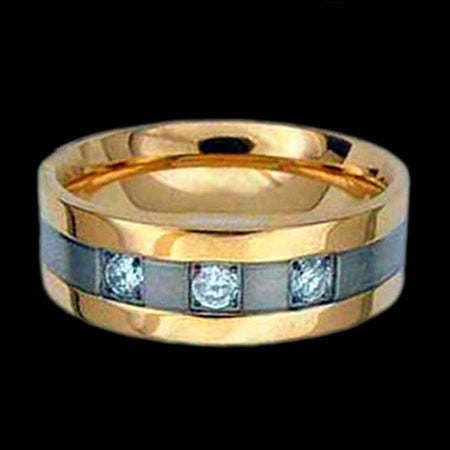 TITANIUM TWIN COLOURED & THREE ZIRCON RING - 2