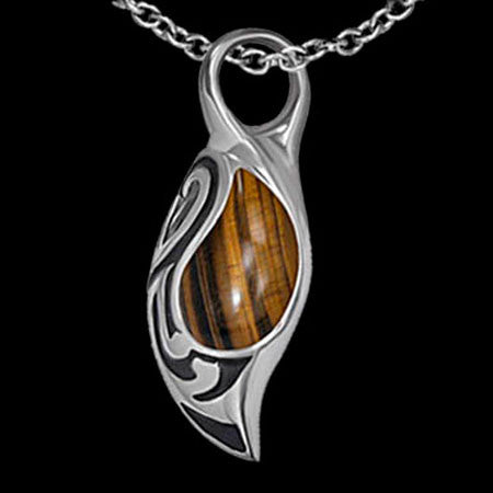 STAINLESS STEEL TRIBAL TIGER EYE NECKLACE
