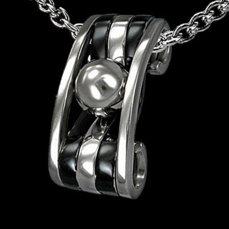 STAINLESS STEEL BLACK BANDED AND BALL BEARING NECKLACE