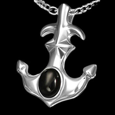 STAINLESS STEEL ONYX ANCHOR NECKLACE