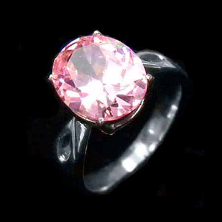 STAINLESS STEEL PINK OVAL CZ RING