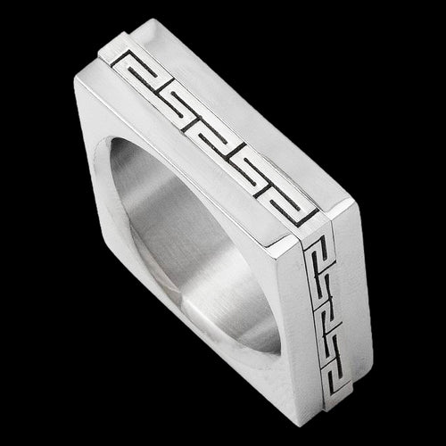 STAINLESS STEEL MEN'S SQUARE GREEK KEY RING