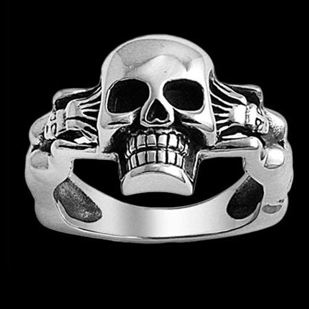 STAINLESS STEEL SKULL AND WOMAN BAND RING - 2