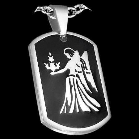 STAINLESS STEEL VIRGO ZODIAC DOG TAG NECKLACE