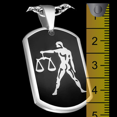 STAINLESS STEEL LIBRA ZODIAC DOG TAG NECKLACE - MEASUREMENT
