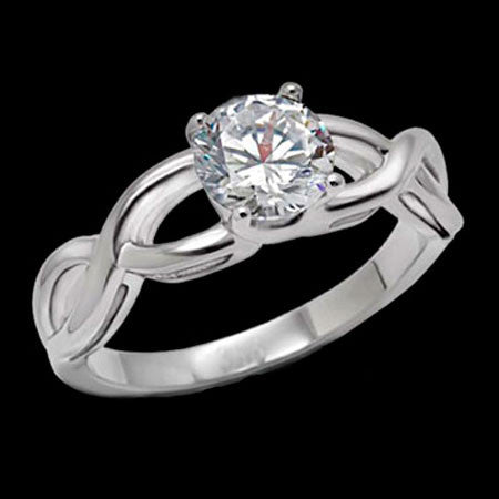 STAINLESS STEEL CZ SOLITAIRE LADIES WEAVE RING