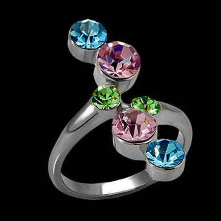 STAINLESS STEEL TRI-COLOUR CZ RING