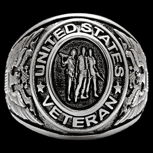 STAINLESS STEEL MEN'S US ARMY VETERAN SIGNET RING - TOP VIEW