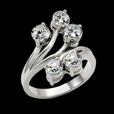 STAINLESS STEEL FIVE CZ STAR BURST RING