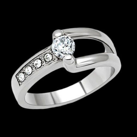STAINLESS STEEL LADIES CZ BUCKLE RING