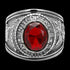 STAINLESS STEEL MEN'S UNITED STATES MARINES RED CZ SIGNET RING - FRONT VIEW