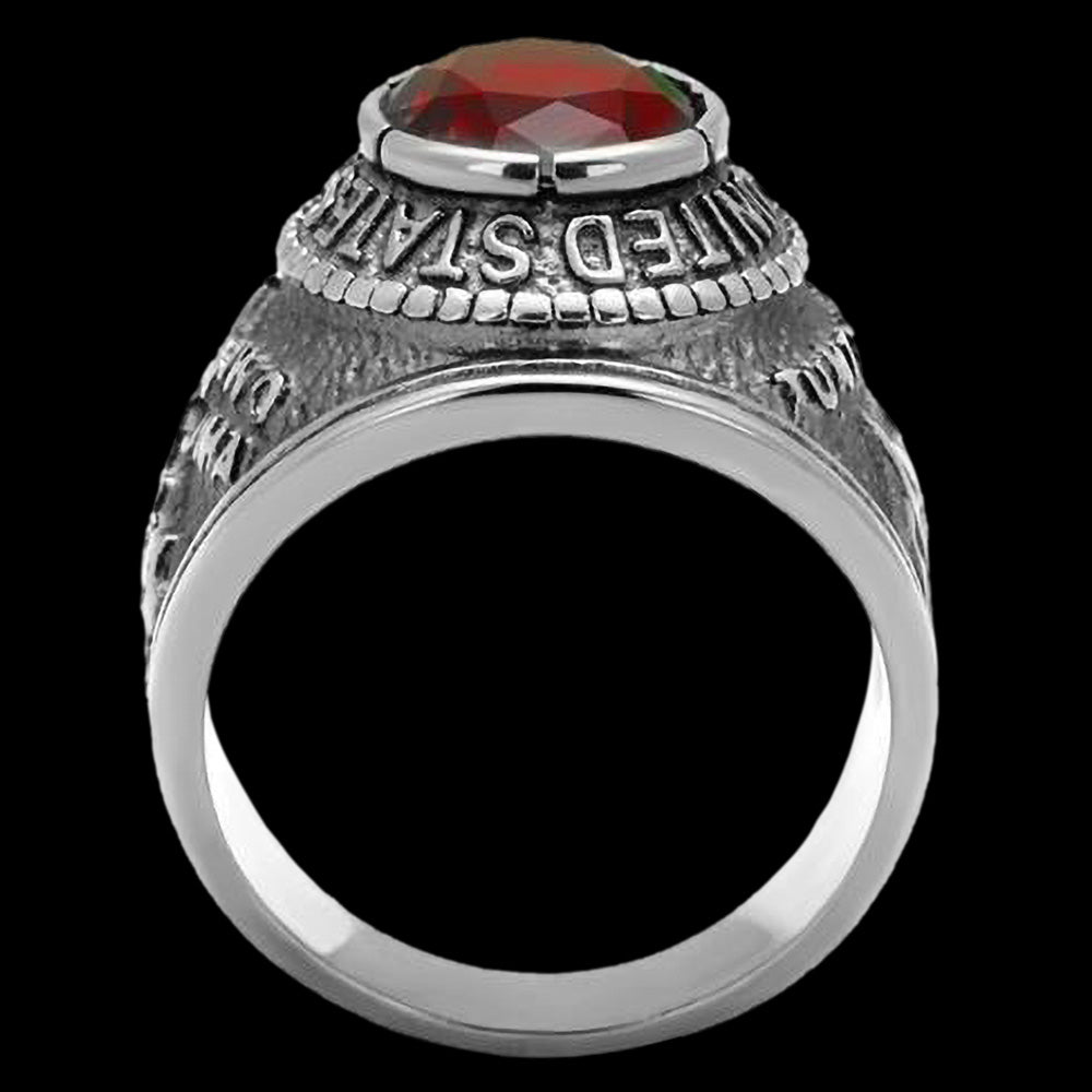 STAINLESS STEEL MEN'S UNITED STATES MARINES RED CZ SIGNET RING - SIDE VIEW 4