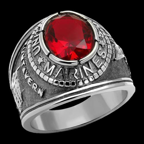 STAINLESS STEEL MEN'S UNITED STATES MARINES RED CZ SIGNET RING