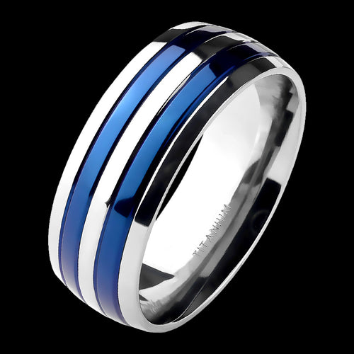 TITANIUM MEN'S BLUE MULTI BAND RING