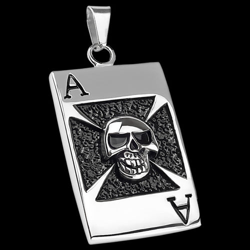 STAINLESS STEEL ACE IRON CROSS SKULL DOG TAG NECKLACE