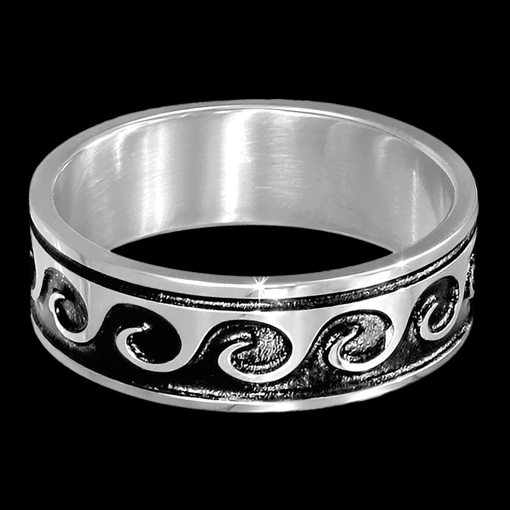 STAINLESS STEEL CELTIC WAVE BLACK ENAMEL RING - TOP VIEW